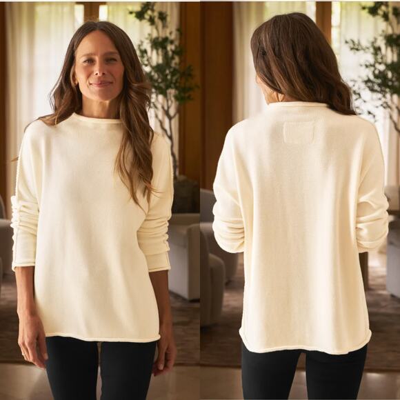 Frank & Eileen Monterey Funnel Neck Sweater Cream 100% Italian Cotton Medium - Picture 1 of 14